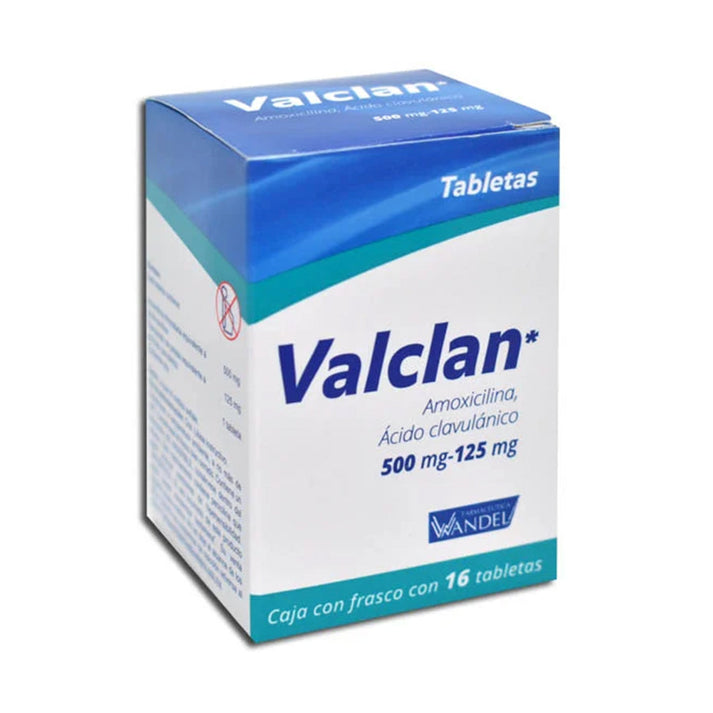 VALCLAN (AMOXICILINA/ÁCIDO CLAVULÁNICO) 500MG/125MG CAJA C/ FRASCO CON ...