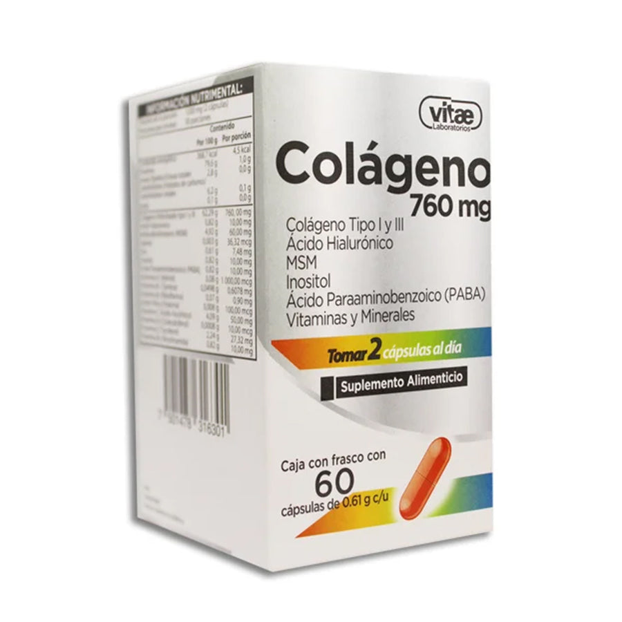 COLÁGENO 760MG CAJA C/ 1 FRASCO CON 60 CÁPSULAS – Regiofarma
